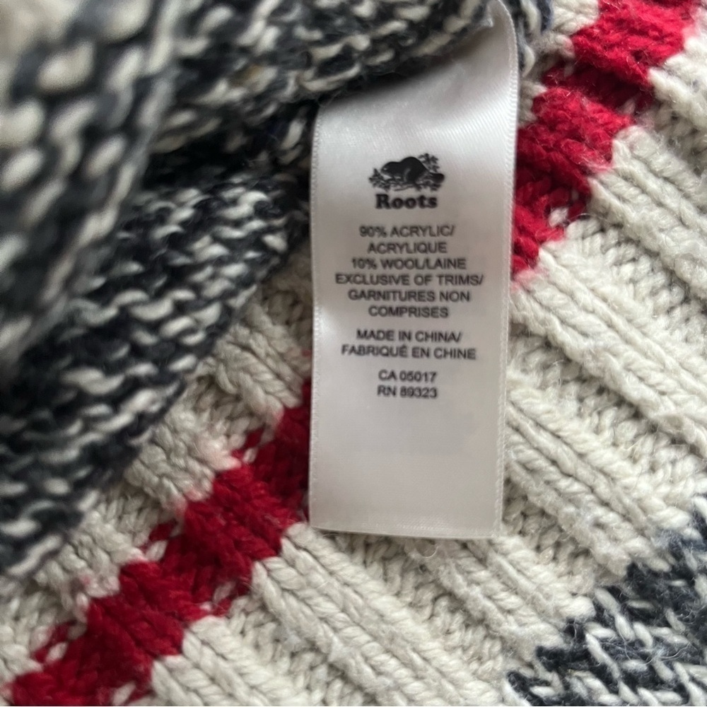 ROOTS Cabin Collection V-Neck Sweater Ragg Knit Wool Blend Size Large 9-10 Gray - Picture 7 of 7